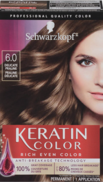 Schwarzkopf Keratin Permanent Hair Dye Cream, 6.0 Delicate Praline, Professional Quality Color