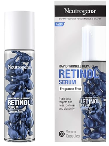 Neutrogena Rapid Wrinkle Repair Retinol Face Serum Capsules, Fragrance-Free Daily Facial with that fights Fine Lines, Wrinkles, Dullness, Alcohol-Free & Non-Greasy,