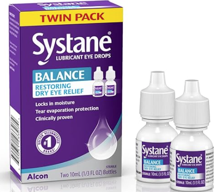 Systane Balance Lubricant Eye Drops, Restorative Formula, Twin pack, 0.33 Fl Oz 10 ml